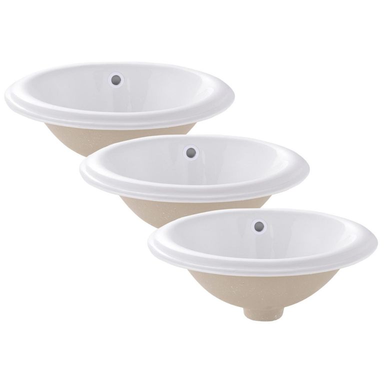 Pack de 3 Lavamanos Entre Cubierta Forma Ovalada Loza 31x14x41 cm Blanco