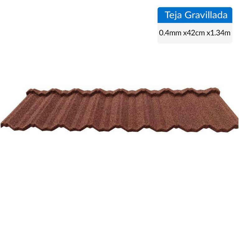 Teja Gravillada Acero Recubierto 134x42 cm 0.4 mm Rojo