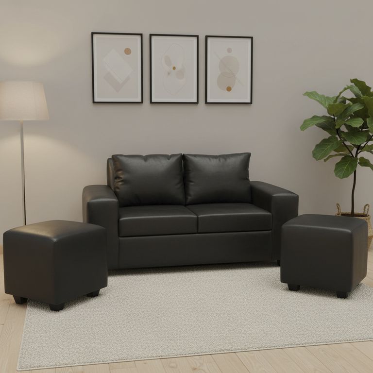Set de Sofás Kahlo 2 Cuerpos + 2 Pouf Cuero Sintético