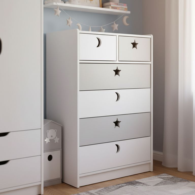 MUEBLES KIDS Cajonera 6 Cajón 70x115x40 cm Blanco Gris