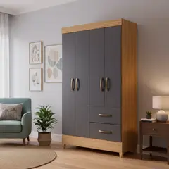 VEKKAHOME - Clóset Mobi 4 Puerta(s) 2 Cajón(es) 3 Repisa(s) 98x181x47 cm Gris