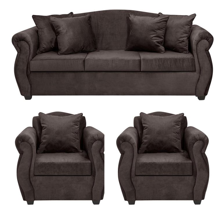 Set de Sofás Violeta 3 Cuerpos + 2 Sillones Felpa