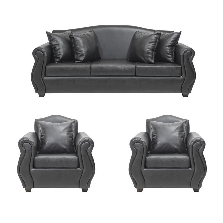 Set de Sofás Violeta 3 Cuerpos + 2 Sillones Cuero Sintético