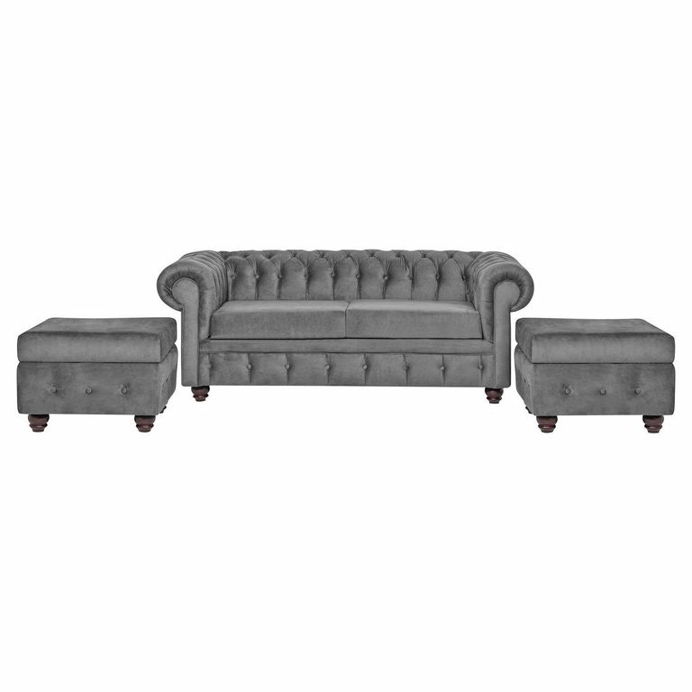Set de Sofás Manchester 3 Cuerpos + 2 Pouf Felpa