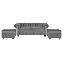 INTERMUEBLES - Living 3 cuerpos Manchester 200x80x95 cm Gris