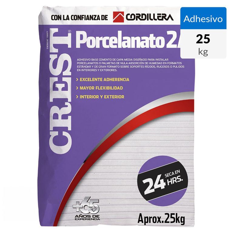 Adhesivo Porcelanato Piso y muro Superficie Rígido 25 kg