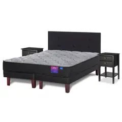 FLEX - Cama Europea Therapedic plus 2 pl box + respaldo Royal negro + velador Rover