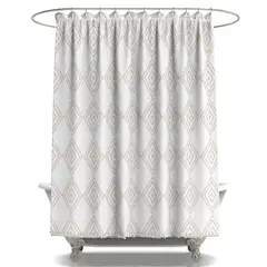 DECO EXPRESS - Cortina De baño 180x180 cm Blanco y Amarillo