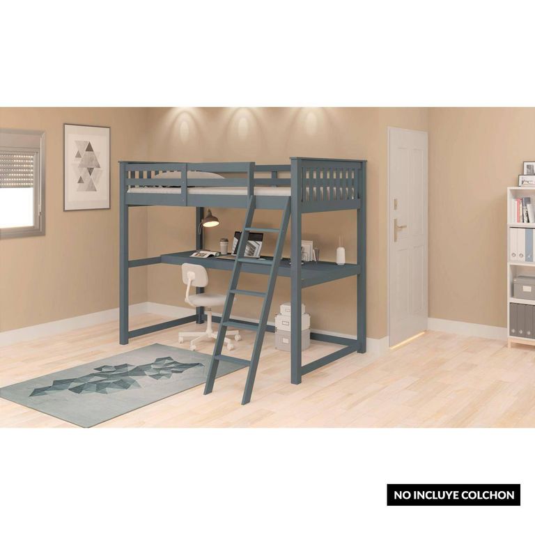 DECOCASA Cama Loft 1.5 plazas Bostón Madera Azul