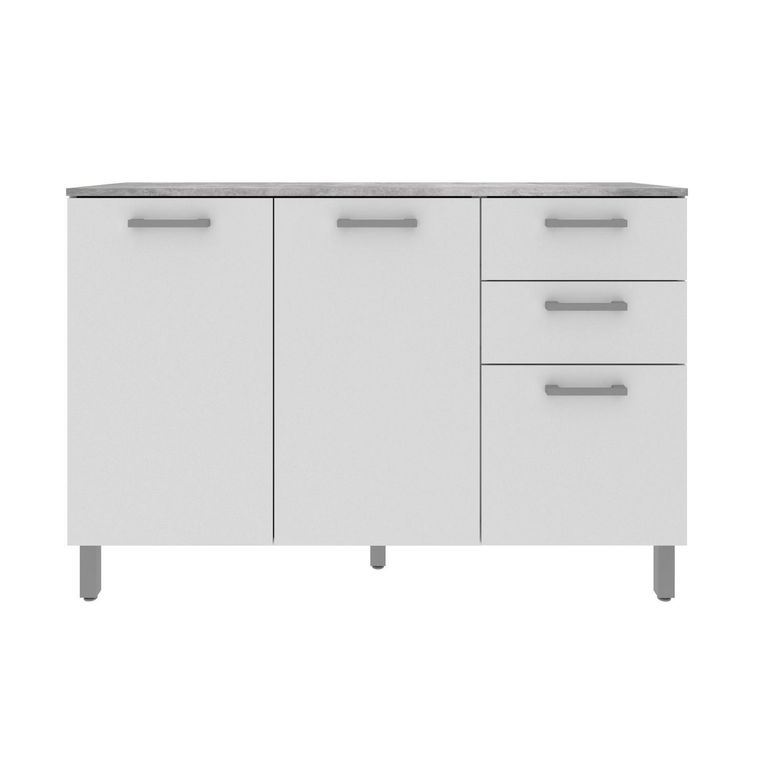 Mueble cocina 2 puertas y 3 cajones Blanco/Blanco/Concreto CZ1004BB