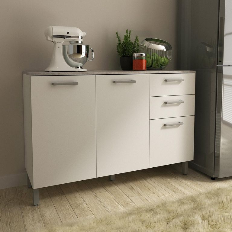 Mueble cocina 2 puertas y 3 cajones Blanco/Blanco/Concreto CZ1004BB