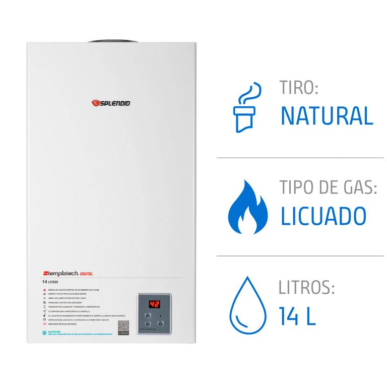 Calefont 14 LitrosGas Licuado Tiro Natural Ionizado