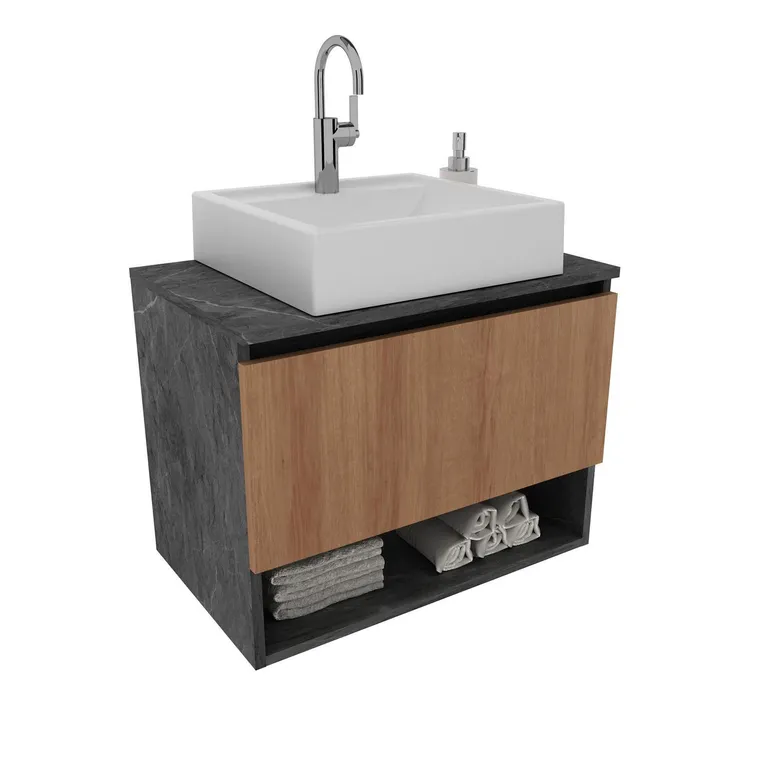 Mueble Baño Aéreo 1 puerta Mármol Lunar/Almendra Lavamanos
