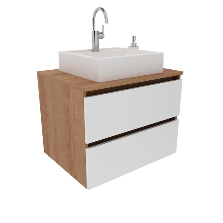 Mueble baño aéreo 2 cajones Almendra/Blanco c/lavamanos BN3607.0002