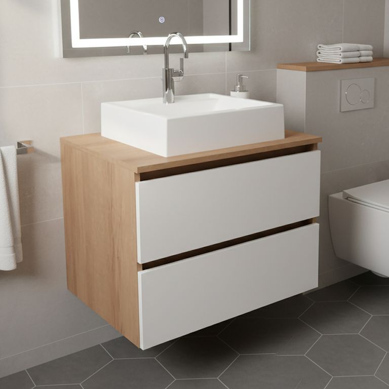 Mueble baño aéreo 2 cajones Almendra/Blanco c/lavamanos BN3607.0002