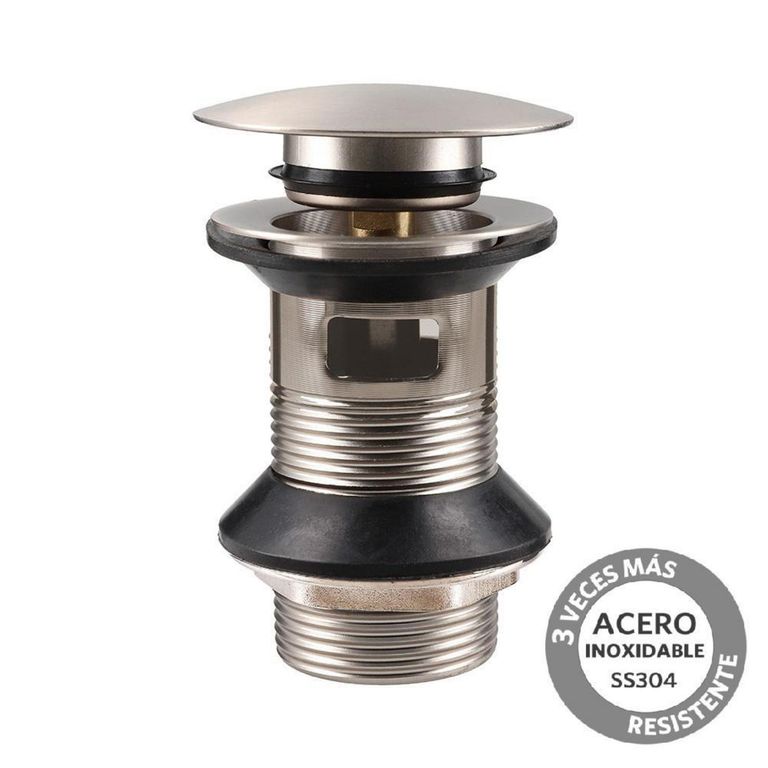 Desague Lavamanos Inox Satinado SS304 Pop UP 1 1/4" c/Reb s/Cola