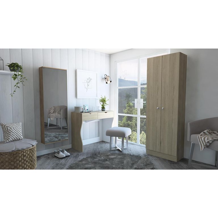 Mueble tocador + zapatero con espejo + closet 2 puertas colección perla - r/b