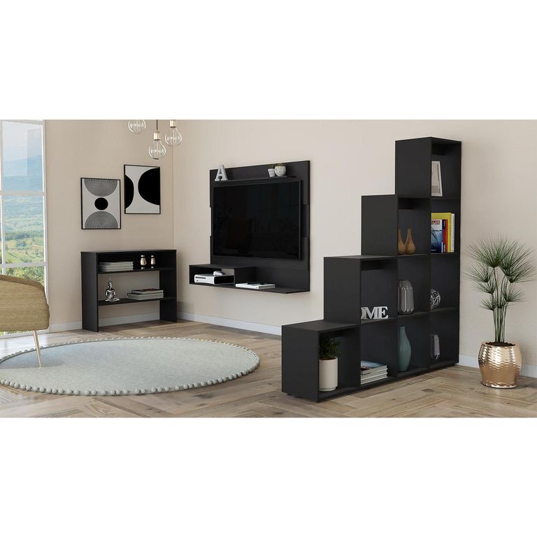 Panel Rack TV 55" + Arrimo 100x80x30 cm + Biblioteca Wengue
