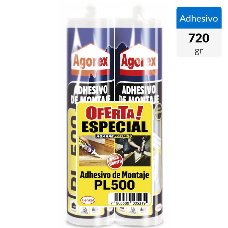 AGOREX - Adhesivo de montaje pl500 370g PACK 2 | Ofertitas