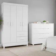 VEKKAHOME - Combo Closet 4 Puertas + Cómoda Doble