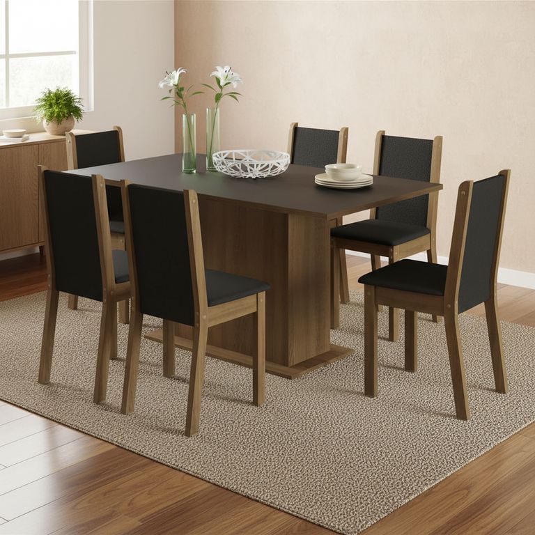 Juego de Comedor Suecia 6 Sillas Mesa Rectangular 90x79x160 cm Café