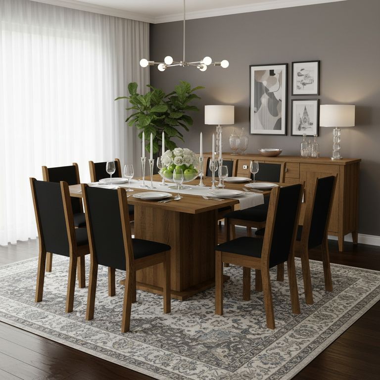 Juego de Comedor Clarice 8 Sillas Mesa Cuadrada 136x77x136 cm Café