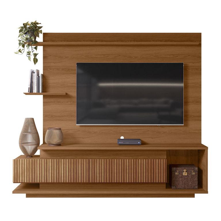 Home estante TV 65" 2 puertas con ruedas y repisas café freijo