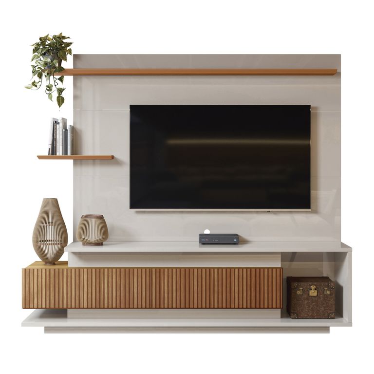 Home estante TV 65" 2 puertas con ruedas y repisas blanco