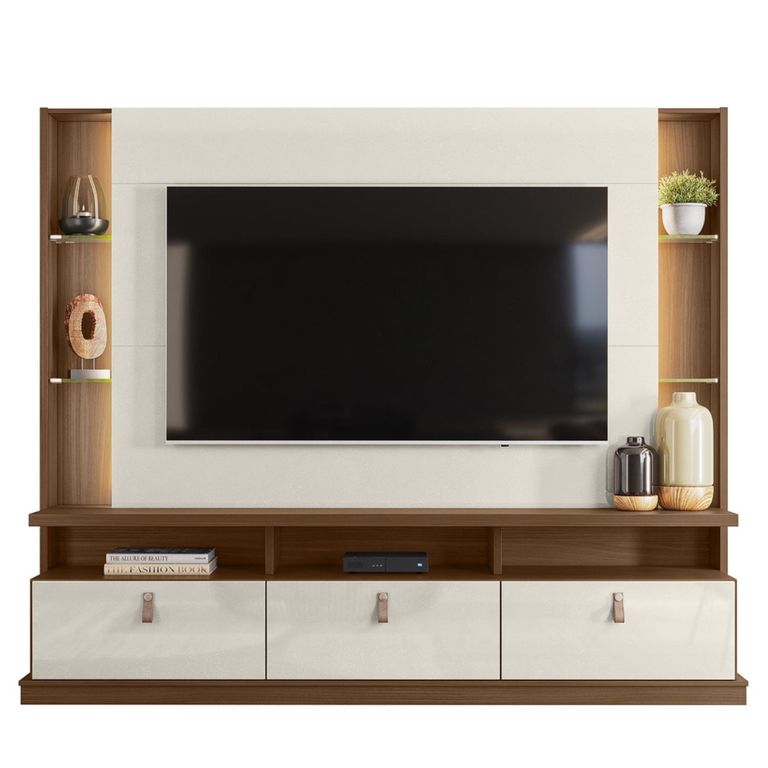 Home estante TV 70" 3 puertas con ruedas y luz led blanco