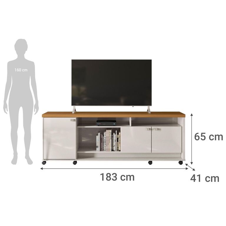 Rack TV 75"3 puertas con repisas y ruedas blanco