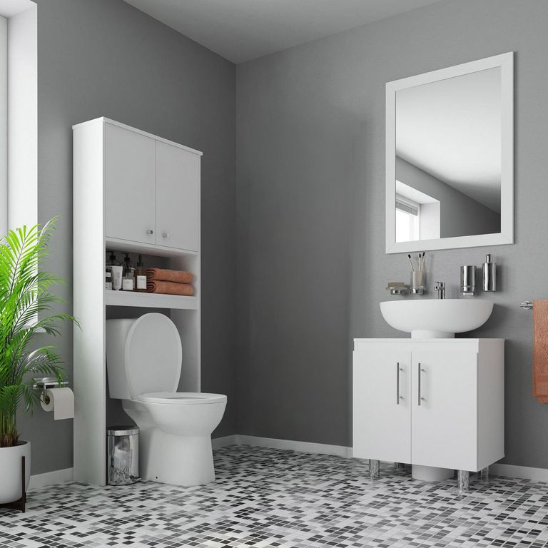Combo Estante 2 Puertas/Vanitorio Blanco 64x160x21 cm