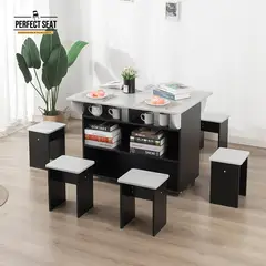 PERFECT SEAT - Juego de Comedor Isla 6 Sillas Mesa Rectangular 80x76x100 cm Café