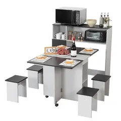 PERFECT SEAT - Juego de Comedor 4 Sillas Mesa Rectangular 75x76x120 cm Gris/Negro