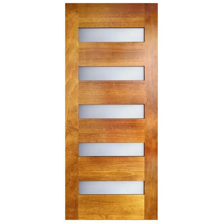 Puerta Exterior Madera pino radiata x 5 Vidrios Castaño Castaño