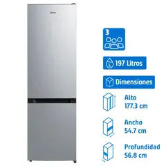 MIDEA - Refrigerador Bottom Freezer Frío Directo 259 Litros Silver MDRB369FGE50