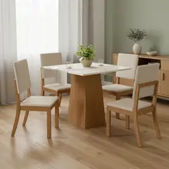 HOME MOBILI - Juego de Comedor Palu 4 Sillas Mesa Cuadrada 90x80x90 cm Café
