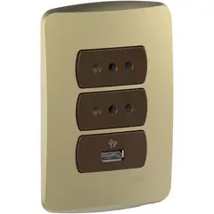 SCHNEIDER ELECTRIC - Placa Miluz armada con doble tomacorriente + 1 USB dorado