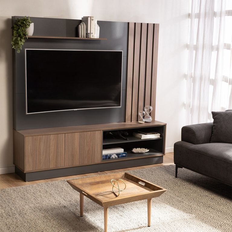 Panel Rack TV 65" Kahlo Gris Nogal 180x170x40 cm