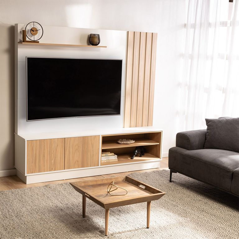 Panel Rack TV 65" Kahlo Blanco Nogal 180x170x40 cm