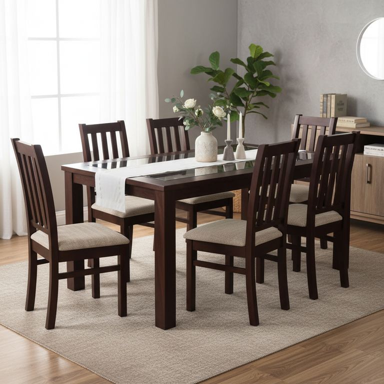 Juego de Comedor Ñuble 6 Sillas Mesa Rectangular 95x76x160 cm Café
