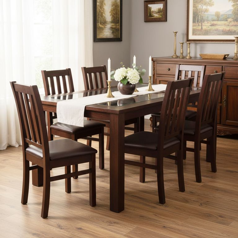 Juego de Comedor Ñuble 6 Sillas Mesa Rectangular 95x76x160 cm Café