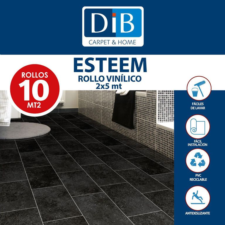 Piso Vinílico en Rollo 2 mm 2x5 m Esteem Negro 10 m2