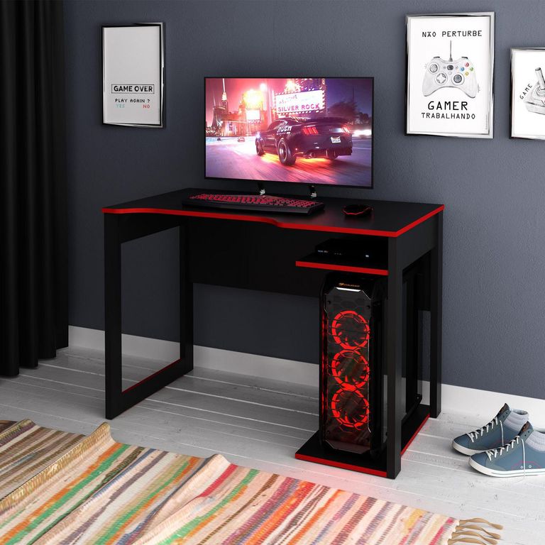Escritorio Gamer compacto Negro/Rojo 74,5x105x60 cm
