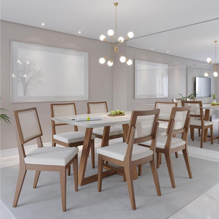 Juego de Comedor Saga 6 Sillas Mesa Rectangular 89,5x78x160 cm Blanco