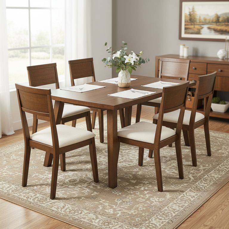 Juego de Comedor Castilla 6 Sillas Mesa Rectangular 90x74x150 cm Café
