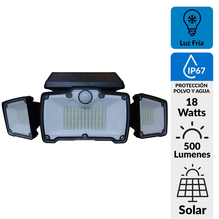 Foco Solar Led con Sensor 18 W IP 67 500 lm Luz Fría