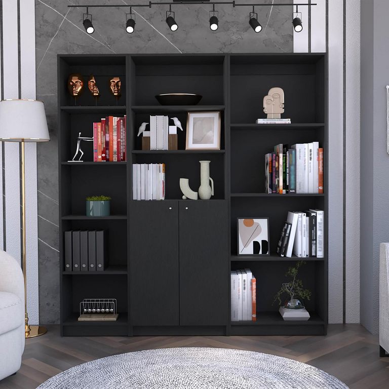 Combo estante 45cm + estante 2 puertas + estante 4 repisas wengue