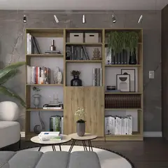 TUHOME - Combo estante 4 repisas + estante 2 puertas + estante 5 repisas macadamia