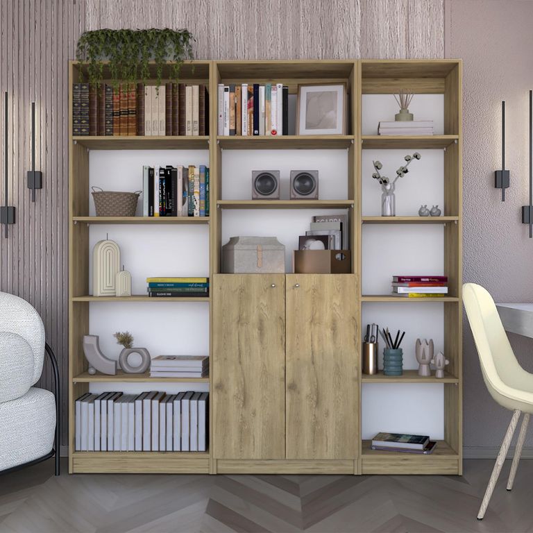Combo estante 5 repisas + estante 2 puertas + estante 45cm macadamia