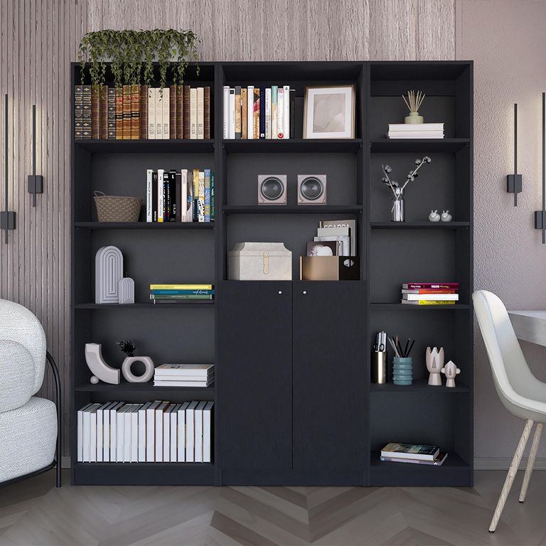 Combo estante 5 repisas + estante 2 puertas + estante 45cm wengue